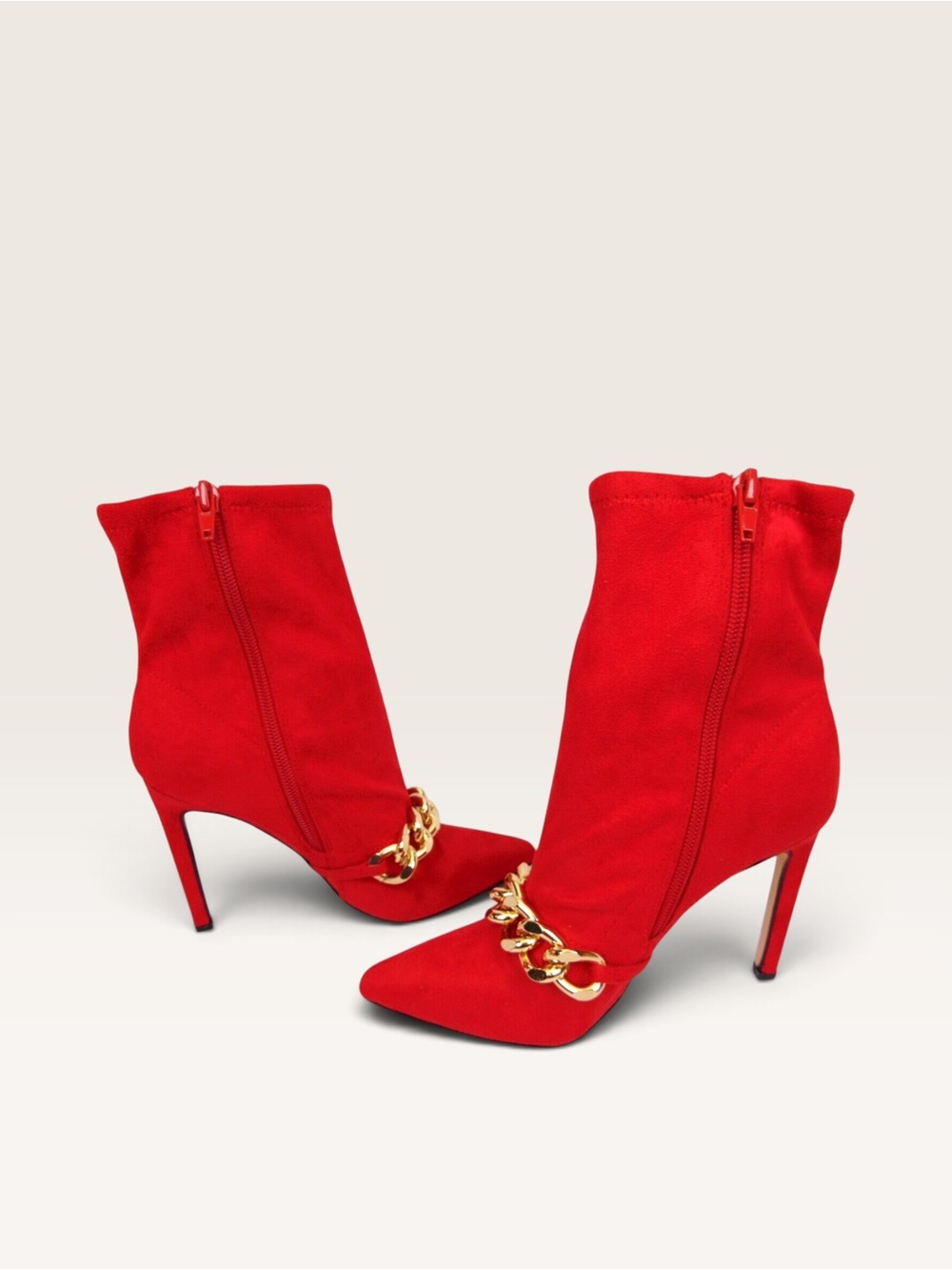 Nine West Red Pointed-Toe Chain Accent Stiletto Ankle Boots